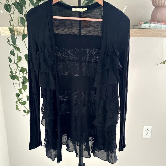 Pins and Needles Sweaters - Pins and Needles Ruffle Cardigan Black Boho Gothic Romantic Whimsical